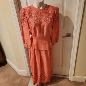 Stunning Images of Many Colors by Lucrezia linen skirt suit, size 6, salmon pink